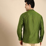 Men Olive Green & Gold-Toned Ethnic Motifs Woven Design Kurta