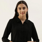 Black Solid Shirt Style Top