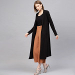 Women Black Ribbed Longline Open Front Shrug