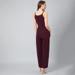 Women Burgundy Solid Basic Jumpsuit