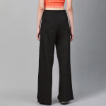 Women Black Regular Fit Solid Wide Leg Track Pants