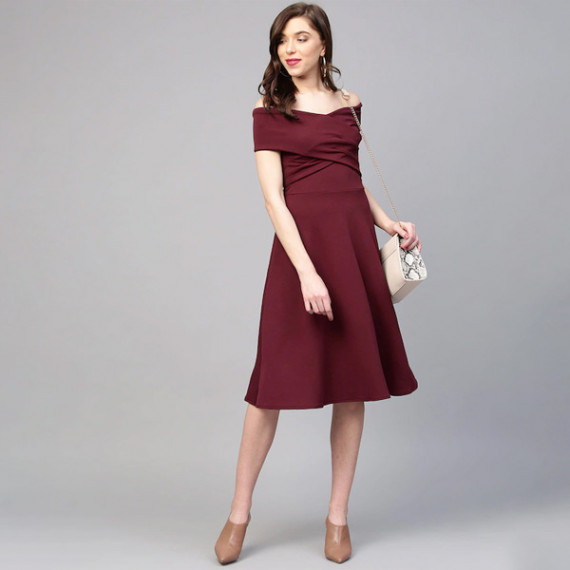 https://easyeleganz.com/products/burgundy-off-shoulder-pleated-fit-flare-dress