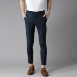 Men Navy Blue Tapered Fit Trousers