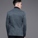 Men Navy Blue Self-Design Super Slim Fit Single-Breasted Blazer