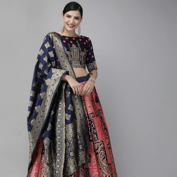 https://easyeleganz.com/vi/products/pink-navy-blue-woven-design-semi-stitched-lehenga-unstitched-blouse-with-dupatta