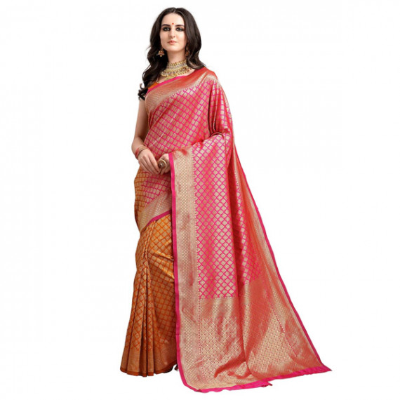 https://easyeleganz.com/vi/products/pink-mustard-yellow-ethnic-motifs-woven-design-half-half-kanjeevaram-saree