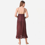 Brown Maxi Satin Solid Nightwear Set