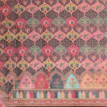 Peach-Coloured & Multicoloured Kalamkari Sequinned Linen Blend Block Print Saree